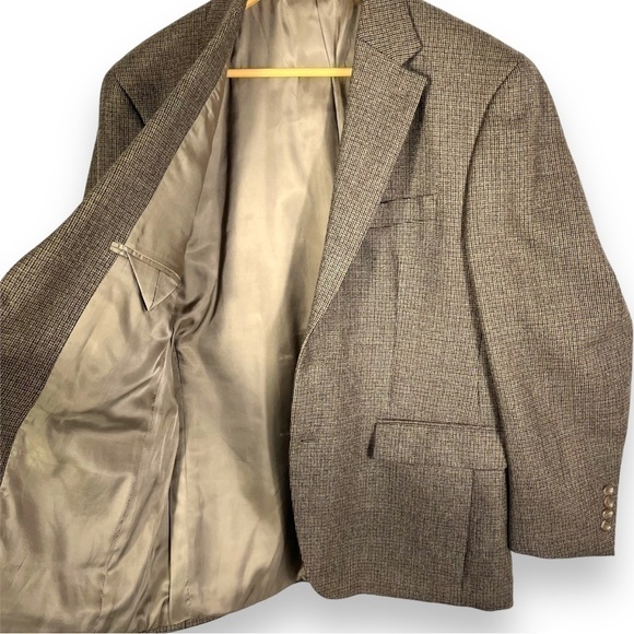 Chaps 100% Wool Single Breasted 2 Button Sportscoat Blazer, Brown Tweed, 40S - Picture 3 of 10